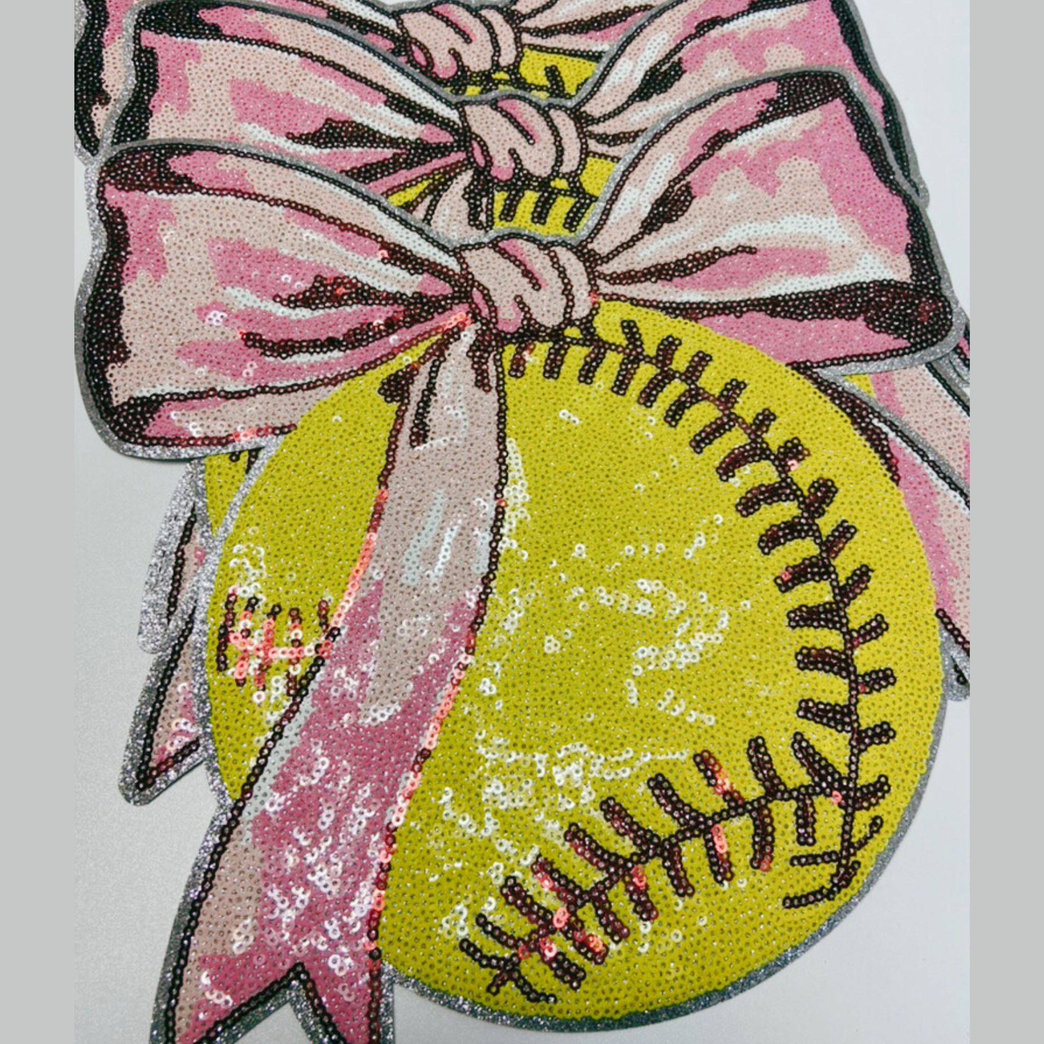 TEELUX - Wholesale Patch - Sequin Softball w Bow  - Sequin Patch1