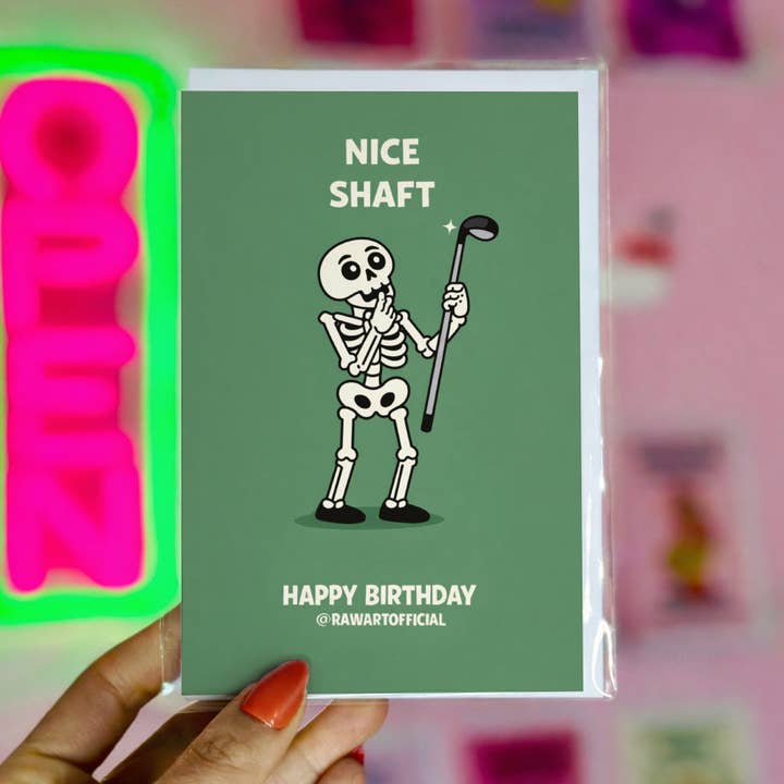 Funny Golf Birthday Card: Nice Shaft Skeleton Golfer Pun Card for Him for wholesale by Hot Mess Paper Co.