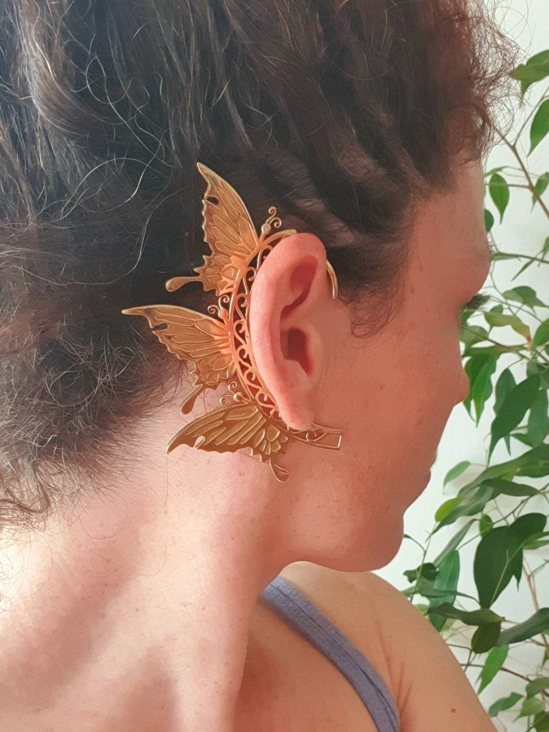Kaali Boutique - Wholesale Cuff/Wrap Earrings - Golden Fairy Wings Ear Cuff Brass / Tribal / Boho / Unisex / Mens Jewellery / Costume / Fancy Dress / Cosplay / Festival Jewellery /6