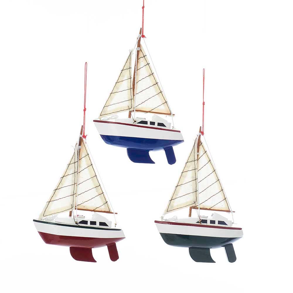 Kurt S. Adler, Inc. - Wholesale Ornament - WOODEN YACHT W/SAILS ORNAMENT 3/ASSTD0