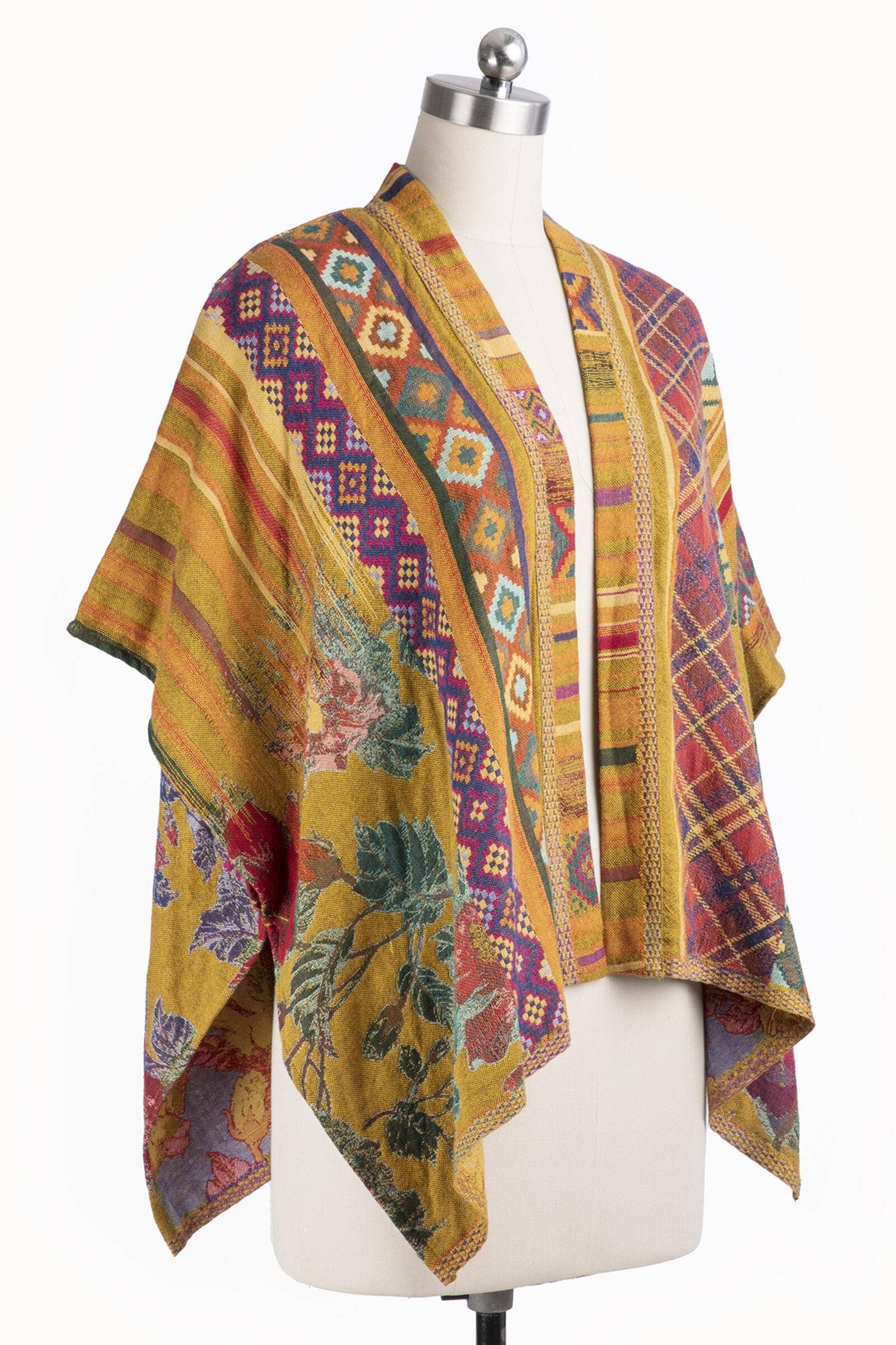 SAACHI – wholesale Poncho – Women's – Floral Geometric Short Open Poncho14