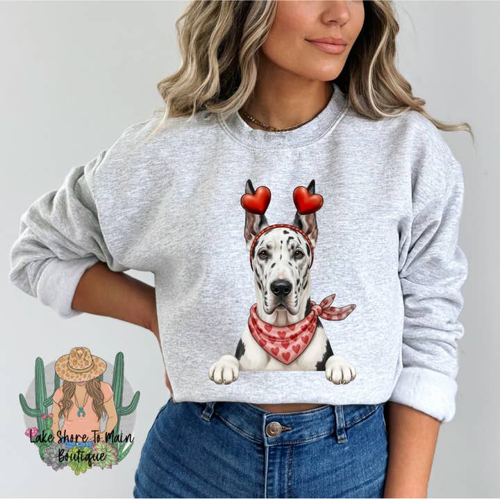 Cute Valentine's day sweatshirt - Valentine Great Dane for wholesale by Lake Shore To Main