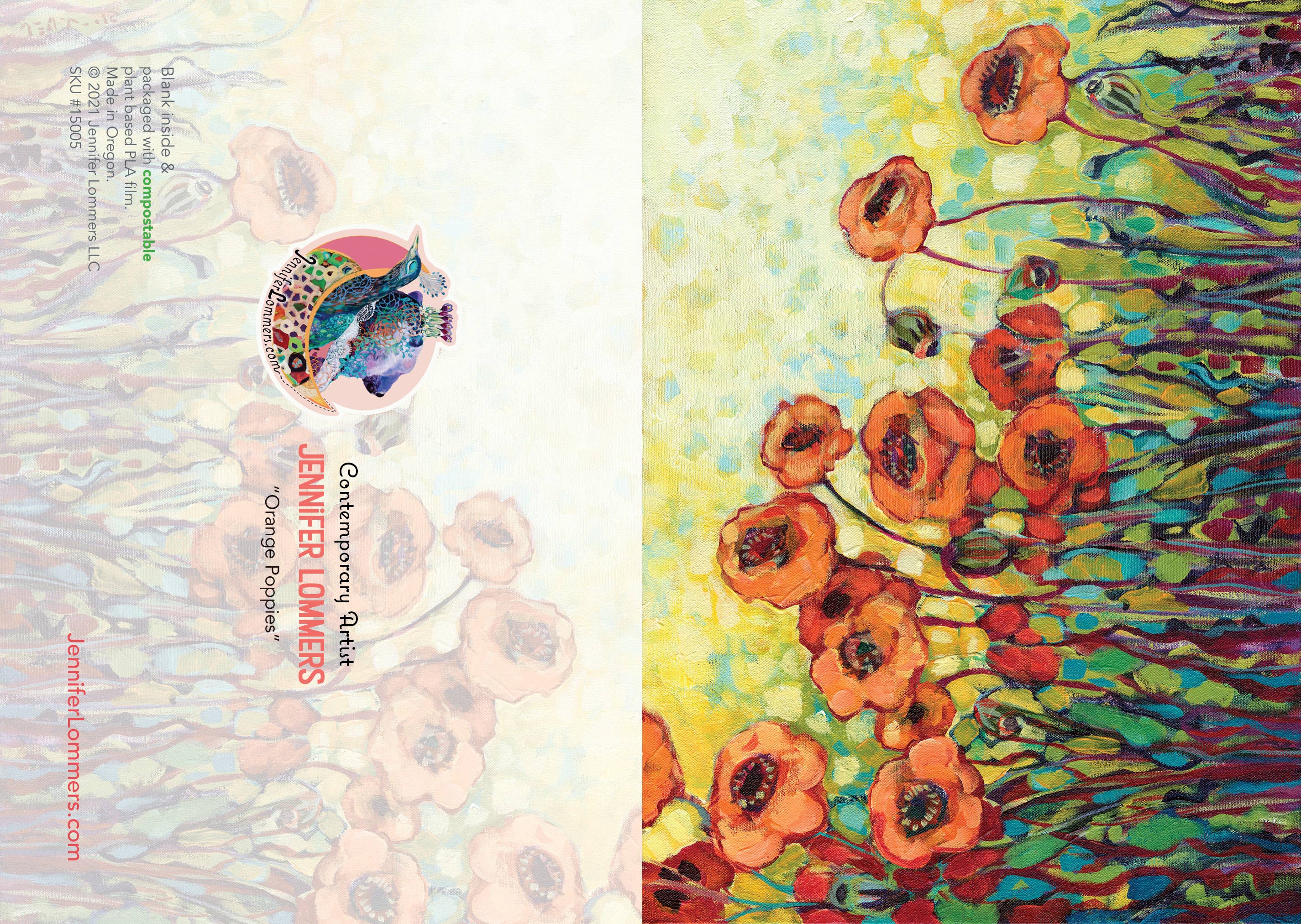Jennifer Lommers - Wholesale Everyday Greeting Card - Orange Poppies (A6) Blank Note Card1