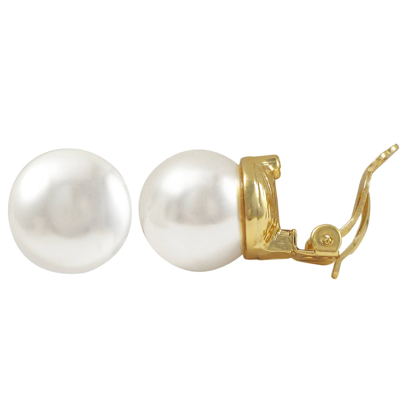 Dlux Jewels - Wholesale Clip-On Earrings - White 14mm Pearl On Gold Plated Stud Clip On Earrings0