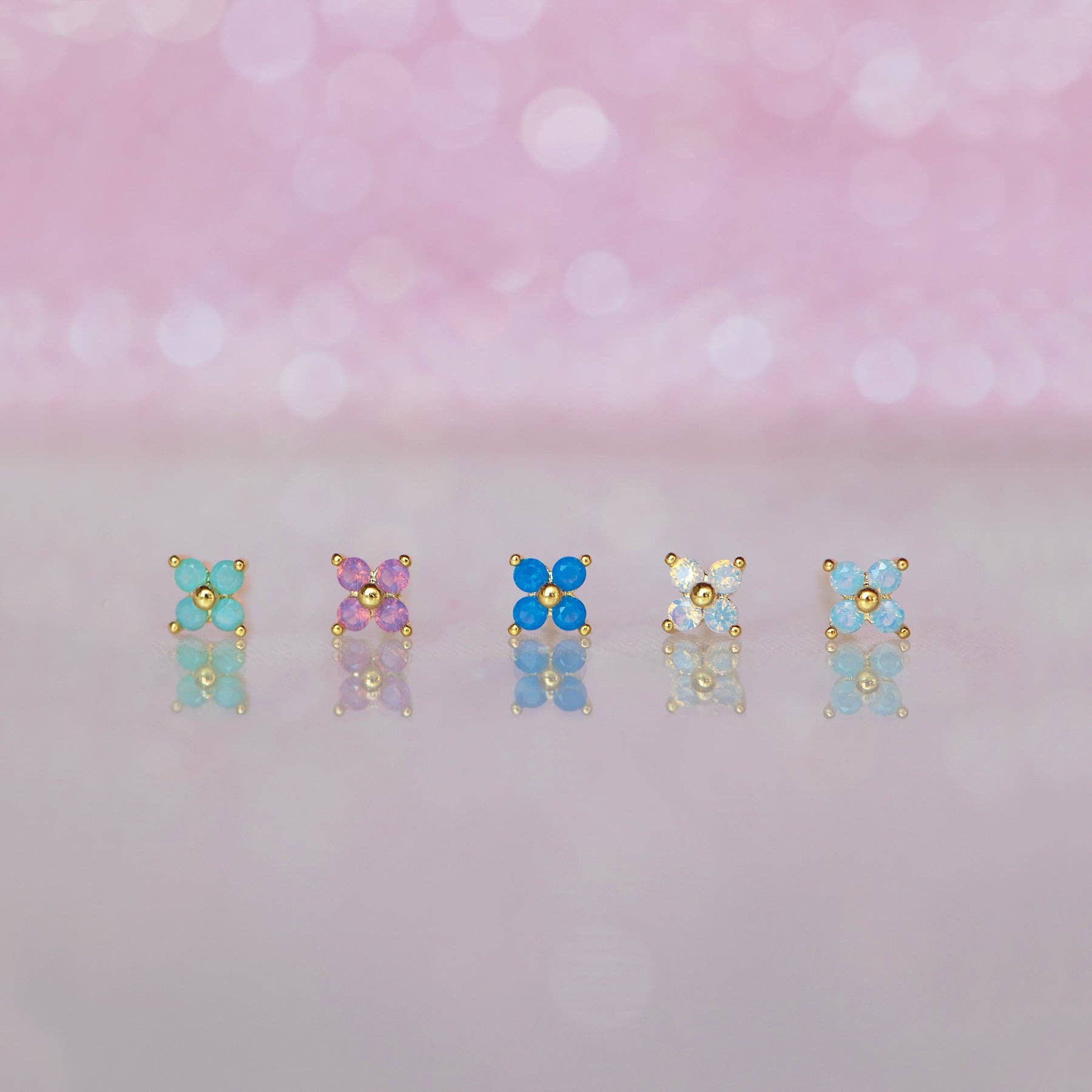 Girls Crew - Wholesale Stud/Post Earrings - Teeny Tiny Blue Blossom Studs15