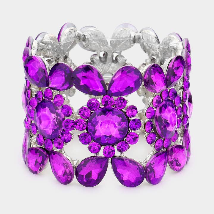 Teardrop Round Stone Stretch Evening Bracelet for wholesale by Sensibling Corp.