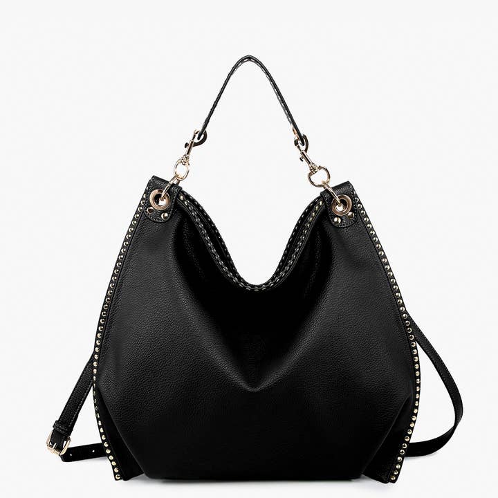 Jen & Co. - Wholesale Satchel - Women's - *SALE* M2576 Carly Studded Slouchy Hobo w/ Long Strap