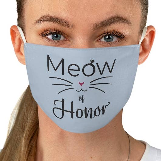 Sky Blue Meow of Honor Fabric Face Mask, Bridesmaid gift for wholesale by Pink N Paw