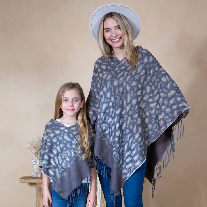 Mommy and Me Matching Cape Blanket Poncho - Leopard for wholesale by Mini Momo