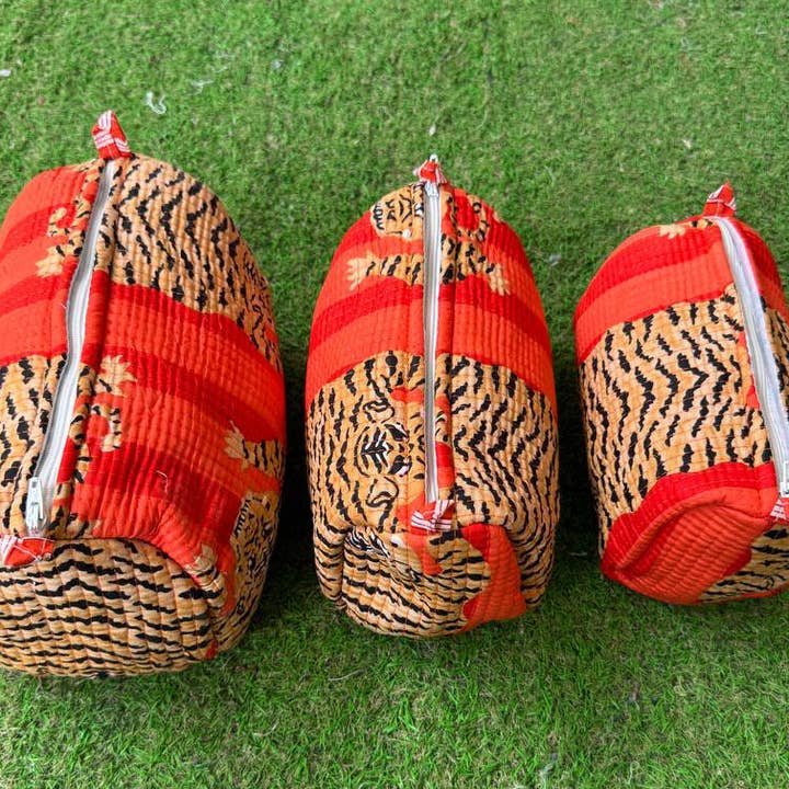 GYPSY STUDIO - Venta al por mayor Bolsa para maquillaje - Bolsa de algodón con estampado de tigre Bolsa acolchada Neceser Bolsa de cosméticos0