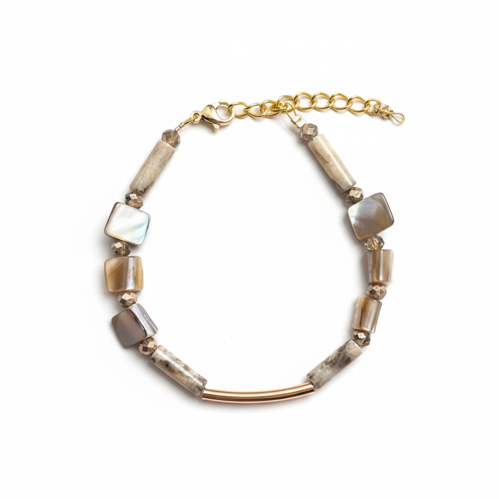 Gist Jewellery - Wholesale Beaded Bracelet - CSTB04 - Shell and Gemstone column bracelet - Cream, Pearl1