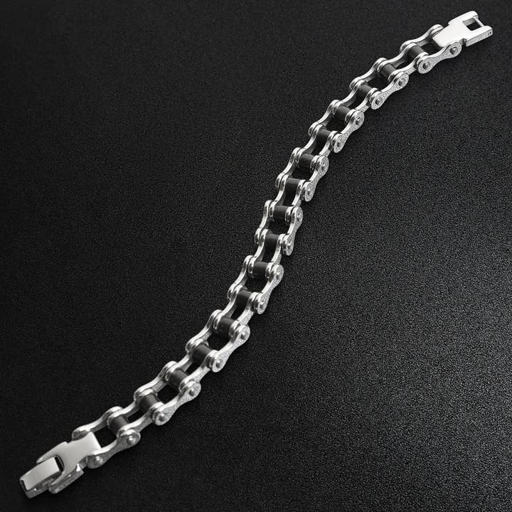WJW - Wholesale Link & Chain Bracelet - Stainless Steel And Black Bike Chain Bracelet
