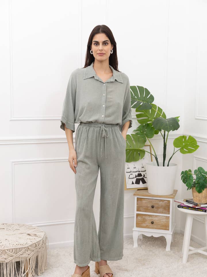 Baumwollhose mit Leinenoptik und geradem Schnitt für den Großhandel von Happy look