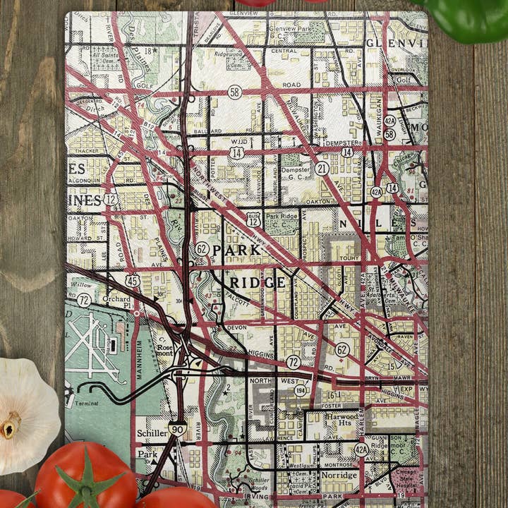 Park Ridge Illinois Map Cutting Board Charcuterie Board for wholesale by Daisy Mae Designs