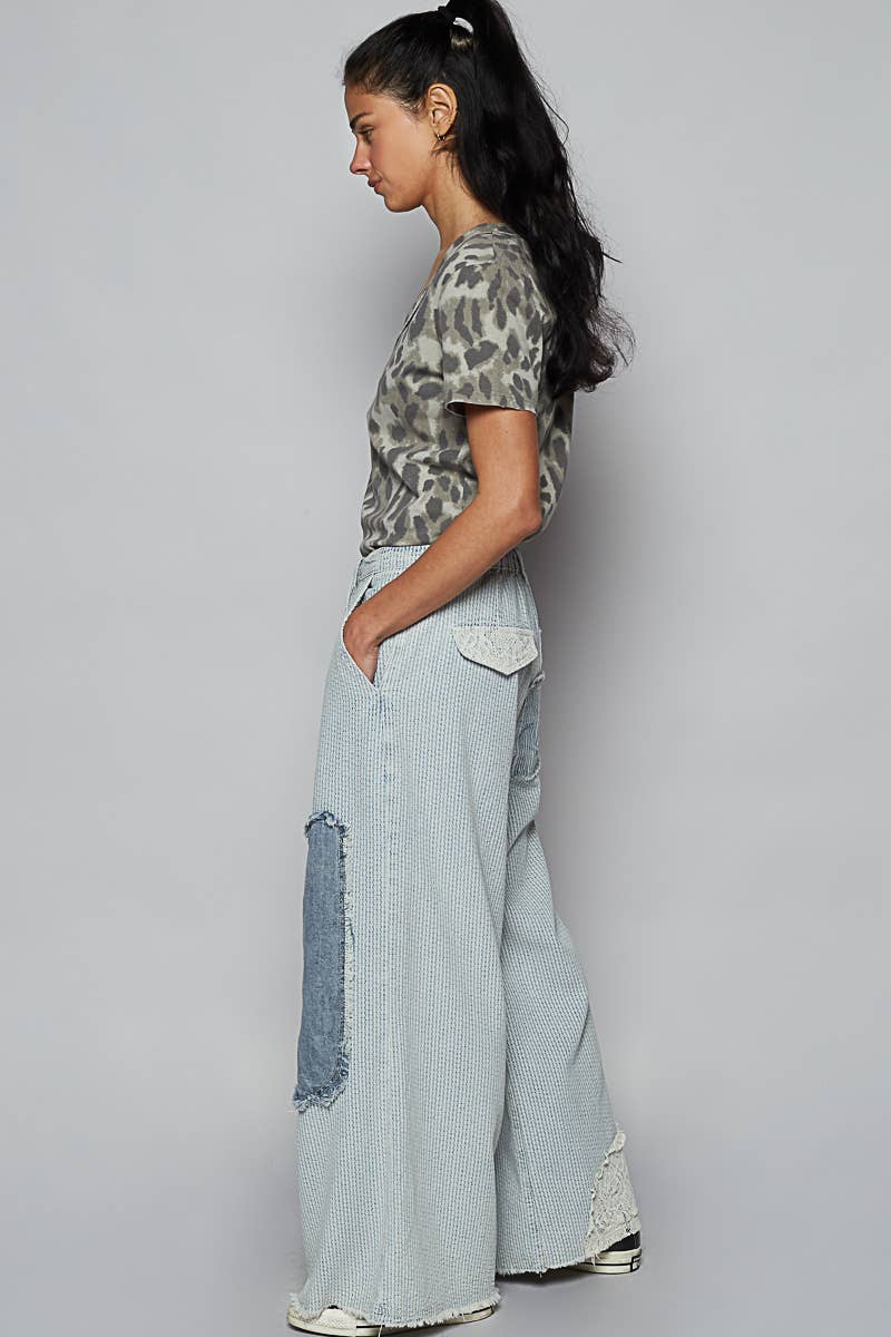 Pol Clothing - Wholesale Pants - Women's - Contrast floral twill front snap-button pants5