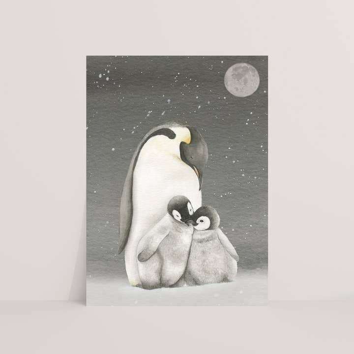 Appeloogje - Wholesale Christmas Card - Postcard penguins dark0