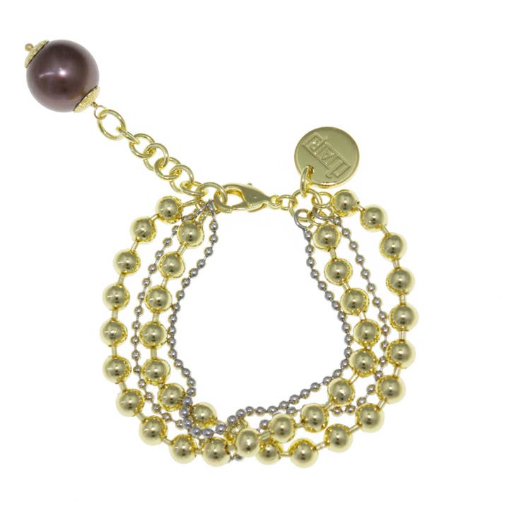 Two Tone Bead Chain Faux Pearl Link & Chain Bracelet for wholesale by Luxe on Main LLC