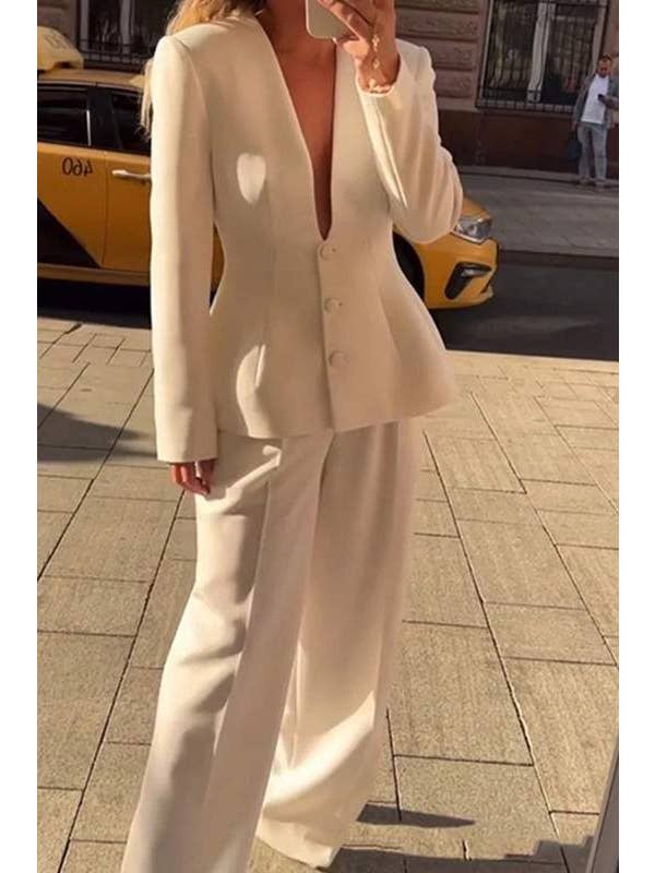 Queen Fashion - Wholesale Top & Skirt Set - Women's - fashion suit set, elegant white blazer outfit5