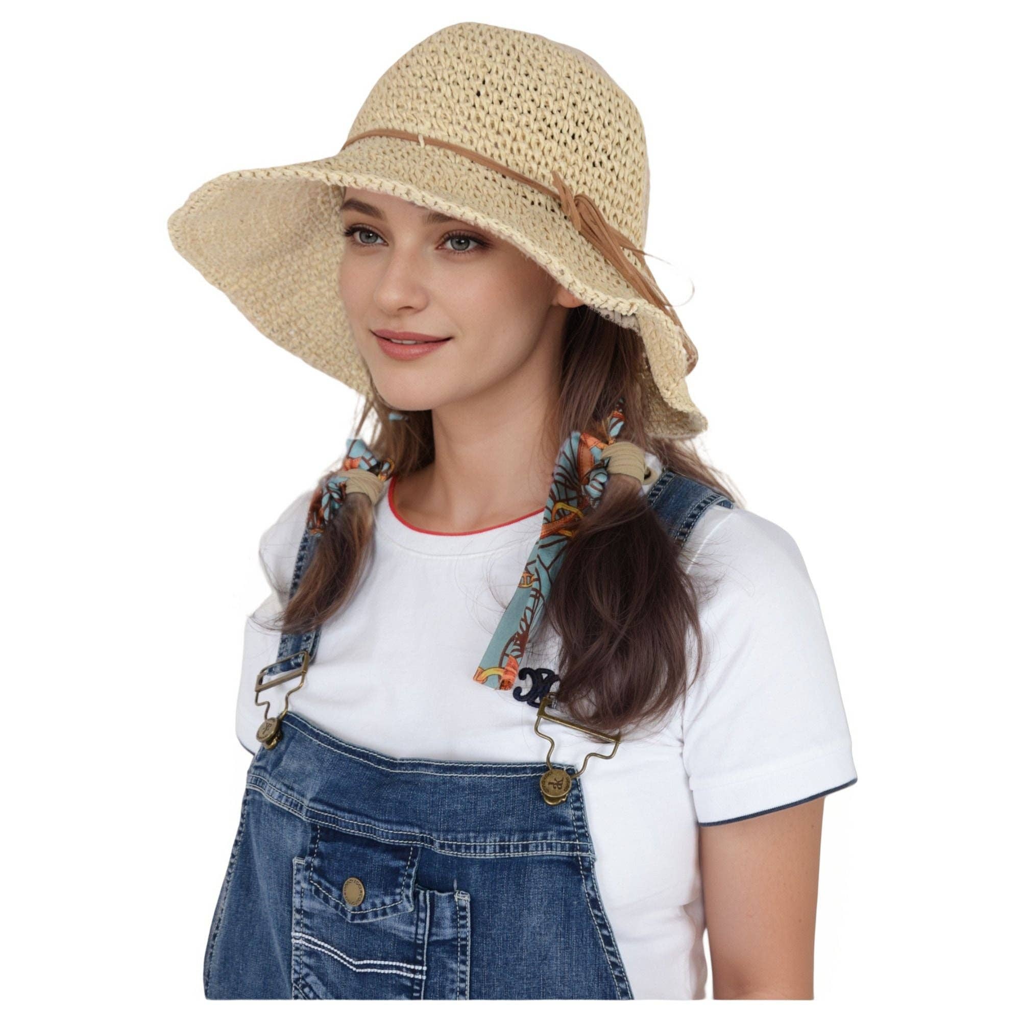 AK Brand - Wholesale Straw Hat - Women's - Woven Floppy Sun Hat with Rounded Crown and Decorative Bow D12