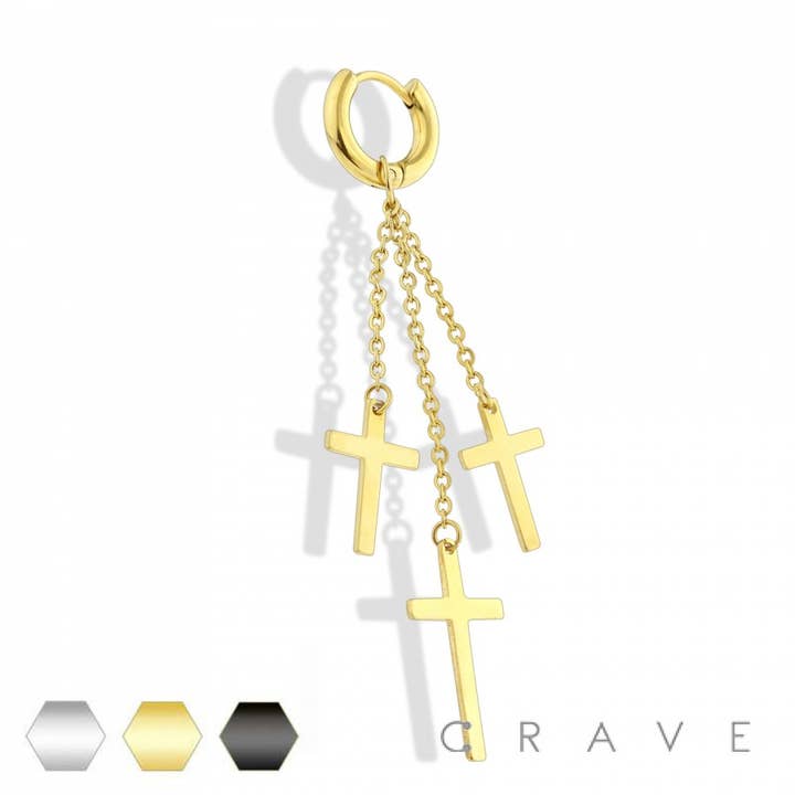 BRINCO HUGGIE/ARGOLA 316L SS ACORRENTADO COM CRUZ TRIPLA por atacado de CRAVE