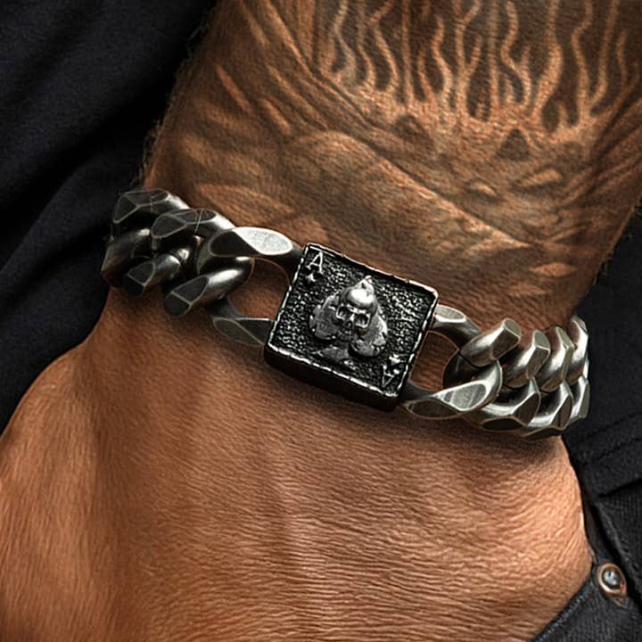 Revenant’s Wrath Ace of Spades Cuban Link Bracelet: Helps Pair Veterans With A Service Dog or Shelter Dog -Faire for wholesale by The Hero Company