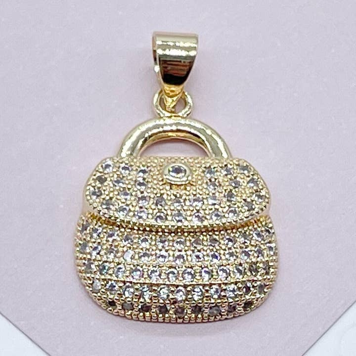 Pendentif Sac à Main Micro Pavé CZ en Or 18k GF pour la vente par Milie