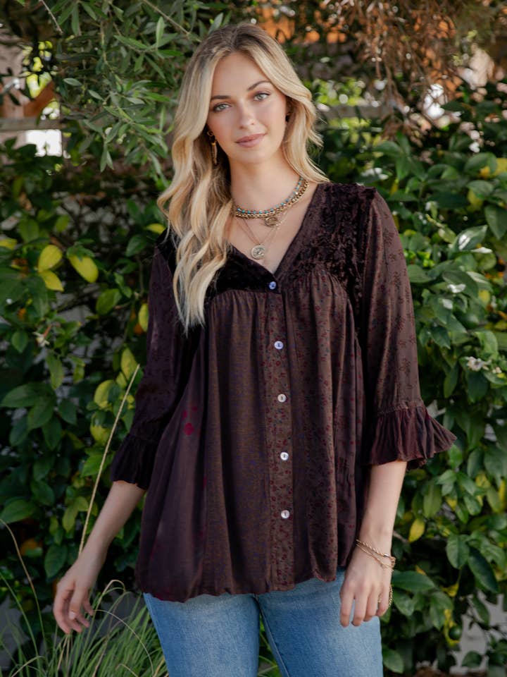 Vintage Bohemian : Patchwork Velvet Top (New Color) and other Purchase Wholesale patchwork top. Free Returns & Net 60 Terms on Faire trending on Faire.