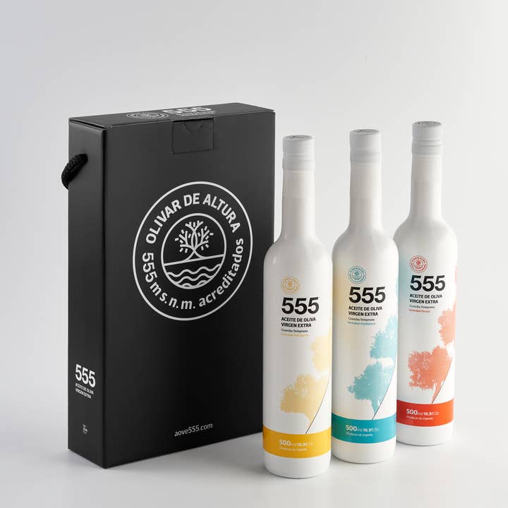 Almazara Terraverne - Vente Huile d'olive - Coffret cadeau 3 bouteilles Mixed EVOO 555