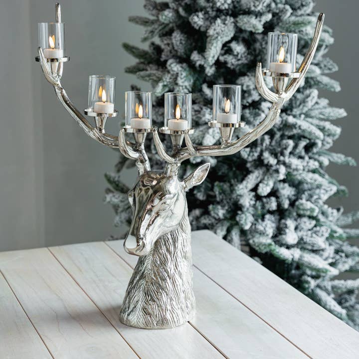 Silver Deer Head Candle Holder - Tabletop for wholesale by Joy By