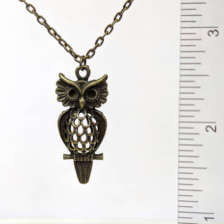 Stylish Jewelry Supply – wholesale Pendant/charm necklace – Large Hollow Owl With Feathers Antique Bronze Necklace1