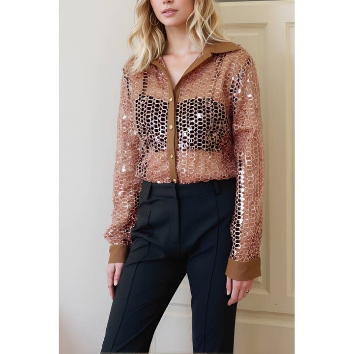 XHHH Inc - Wholesale Shirt - Women's - X9342CT Sequin Button-Up Shirt1