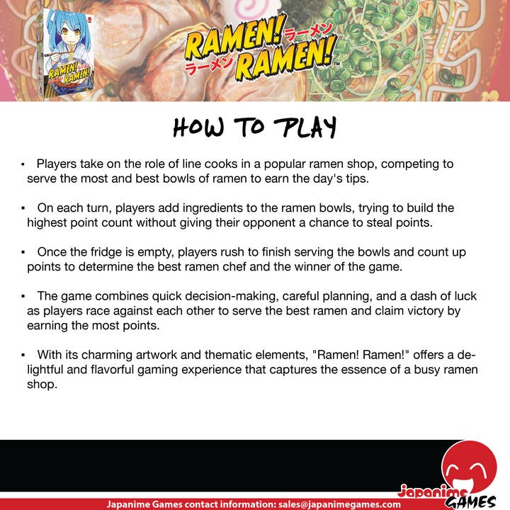 Japanime Games - Wholesale Board Game - 6-Pack Display Ramen! Ramen! - Boardgame4