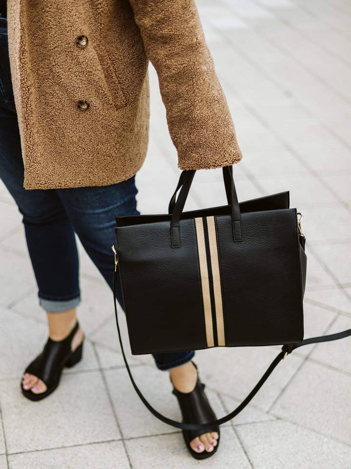 The Downtown Purse | Striscia nera, marrone chiaro per la vendita all'ingrosso da parte di Glitzy Girlz