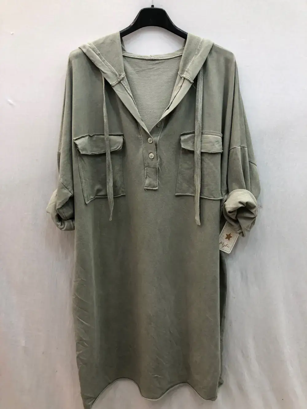 Mimi & Gogo - Wholesale Dress - Women's - Hooded sweatshirt dress with pockets @8587_RSweatsPoche11