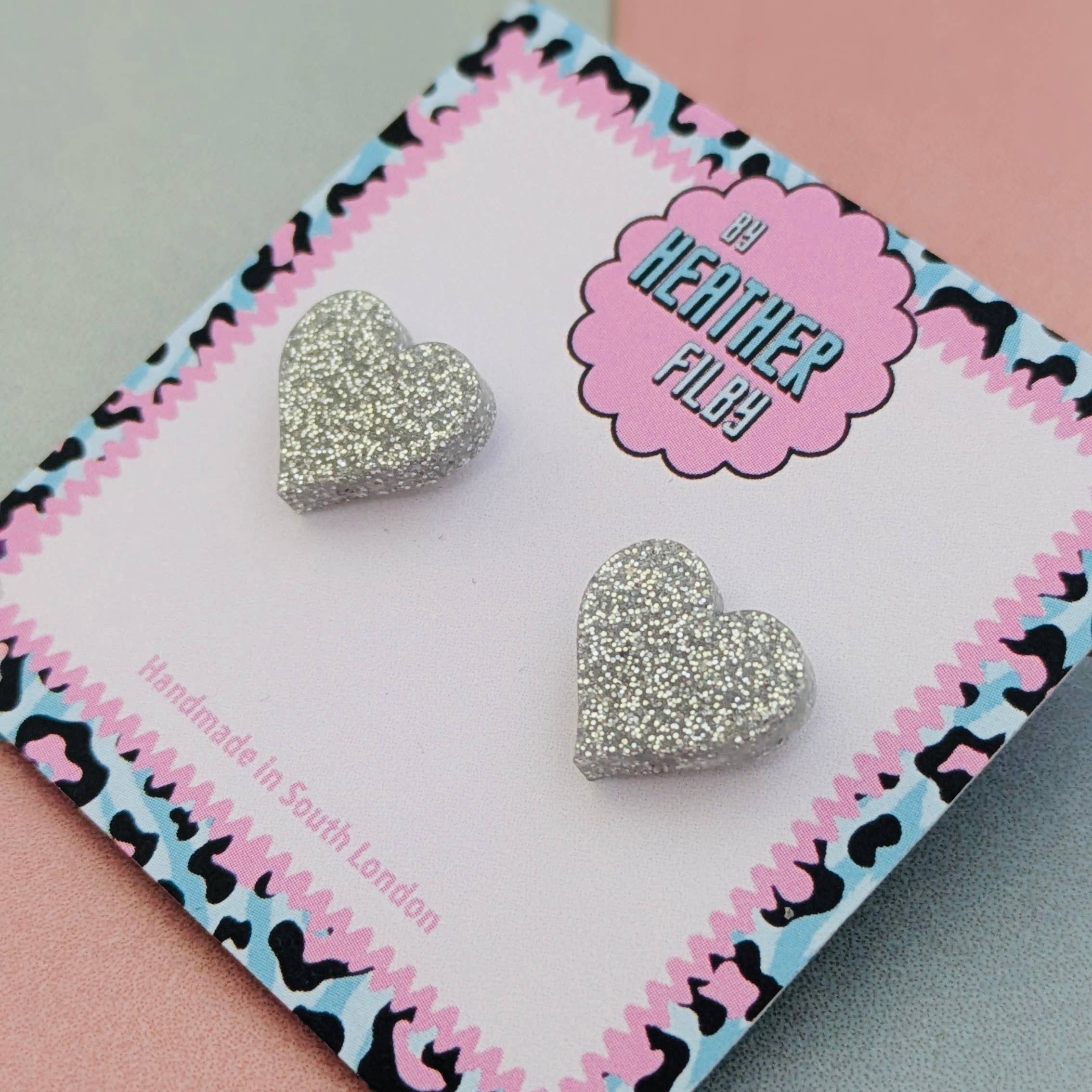 By Heather Filby – wholesale Stud/post earrings – Heart Stud Glitter Earrings (MORE COLOURS) - Best Seller19