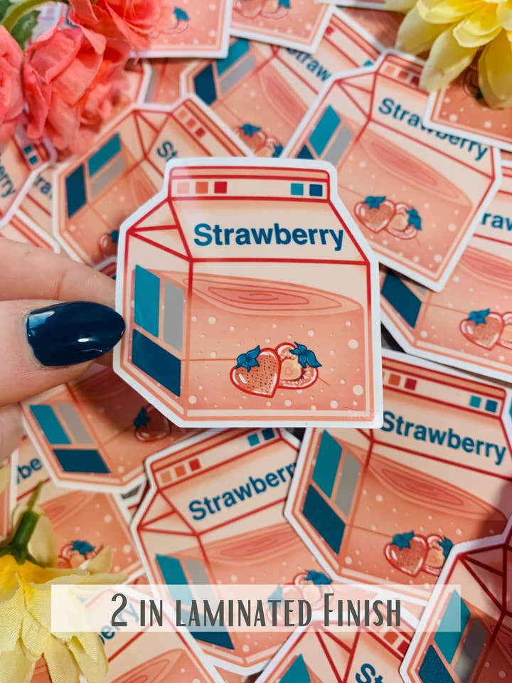 Strawberry Milk - Die Cut Sticker for wholesale by Emily Rose Creates
