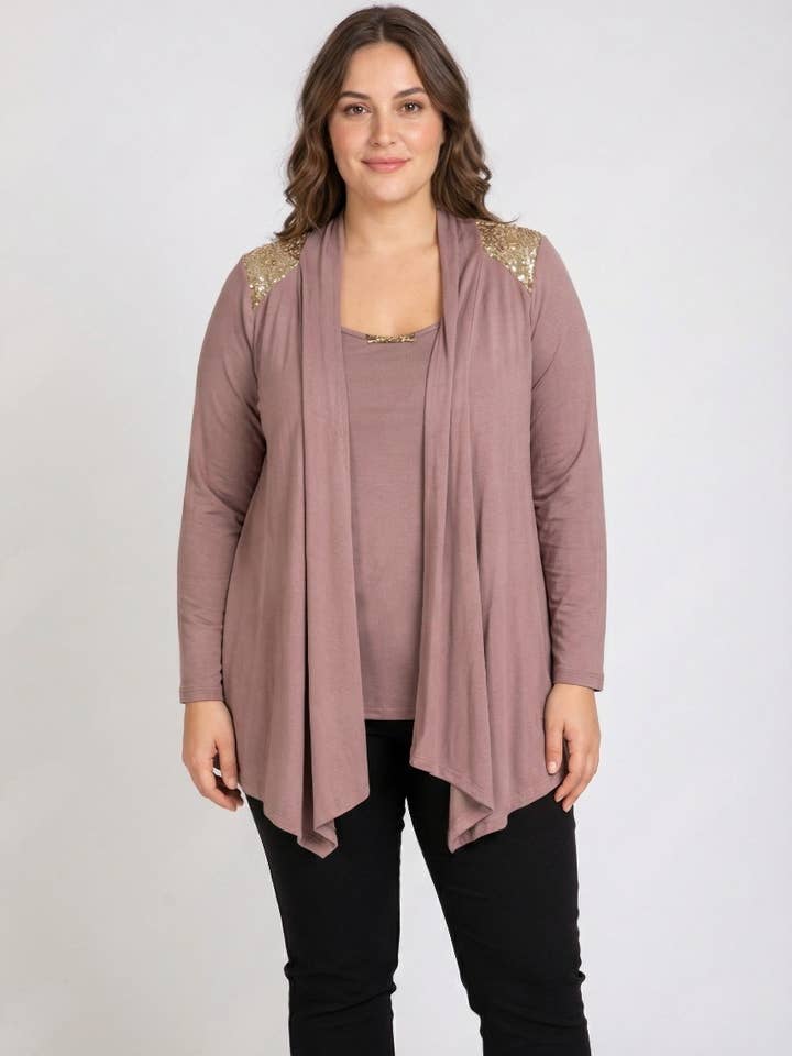 Brown rhinestone vest set + plus size top (A327) for wholesale by Pomme Rouge Paris