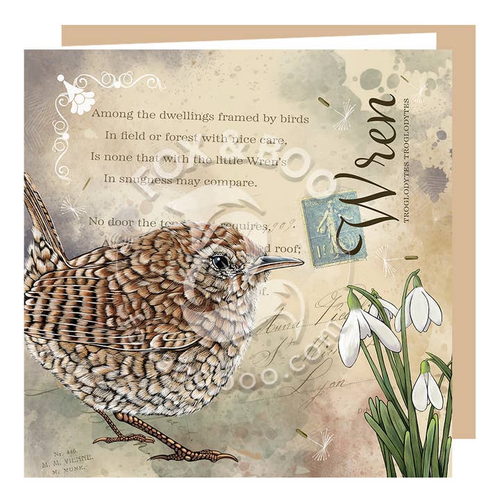 Victoria's Attic Collection - Wren Greeting Card for wholesale by Fox & Boo