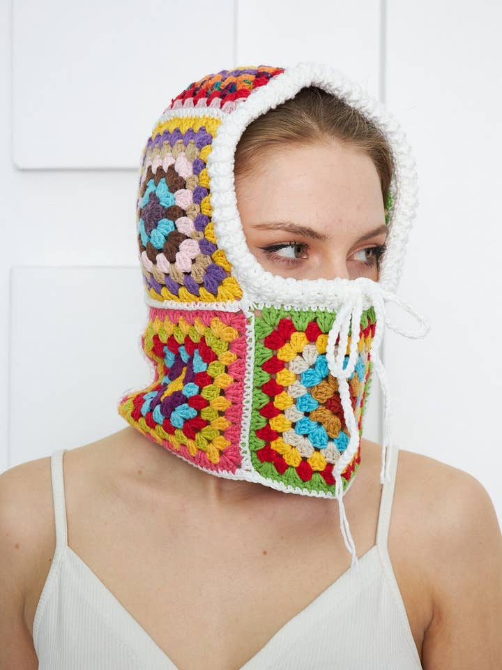 Granny Square Knit Balaclava Winter Hat for wholesale by chandakashop