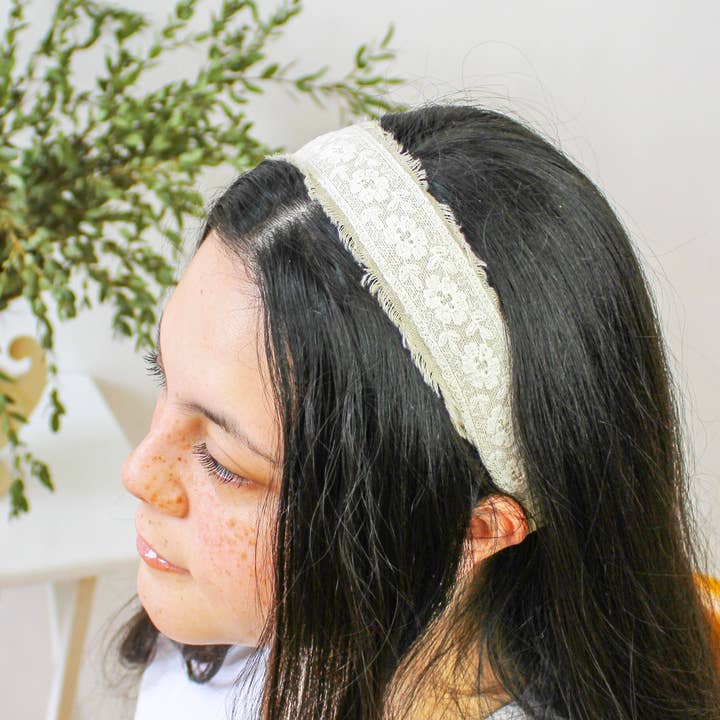 Ash & Rose - Wholesale Fashion Headband - Women's - Clara Lace and Linen Headband2