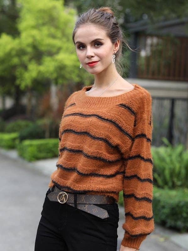 Suéter tipo jersey de mujer Mustard con cuello redondo para venta al por mayor de Hope Horizon LLC