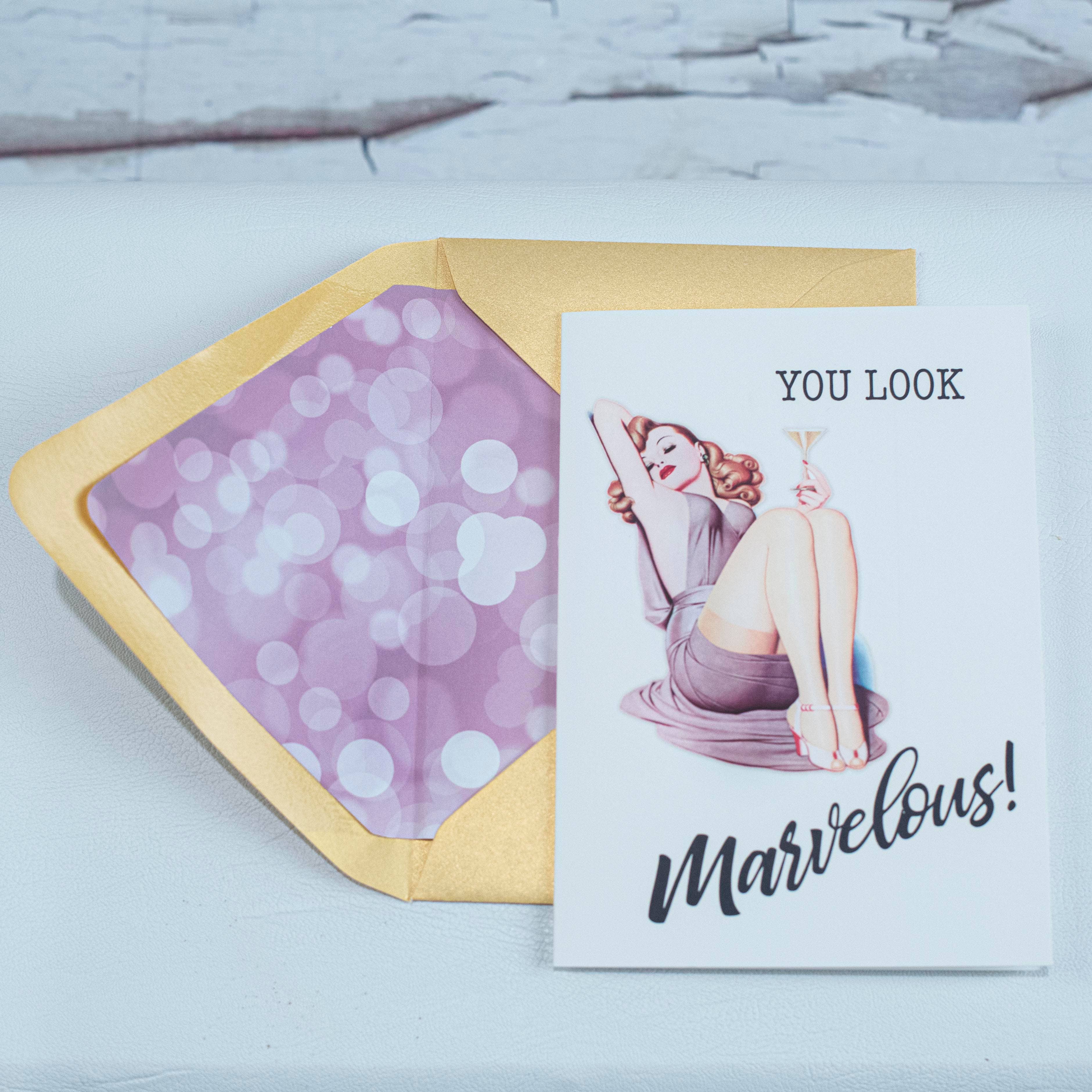 Mod Lounge Paper Company - Wholesale Birthday Card - You Look Marvelous Vintage Pinup Martini Birthday Card1