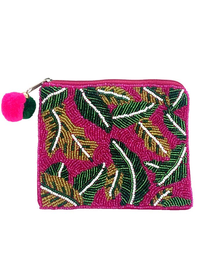 Fuchsia Geldbörse mit Blattmuster LAC-CP-1247 für den Großhandel von Ole