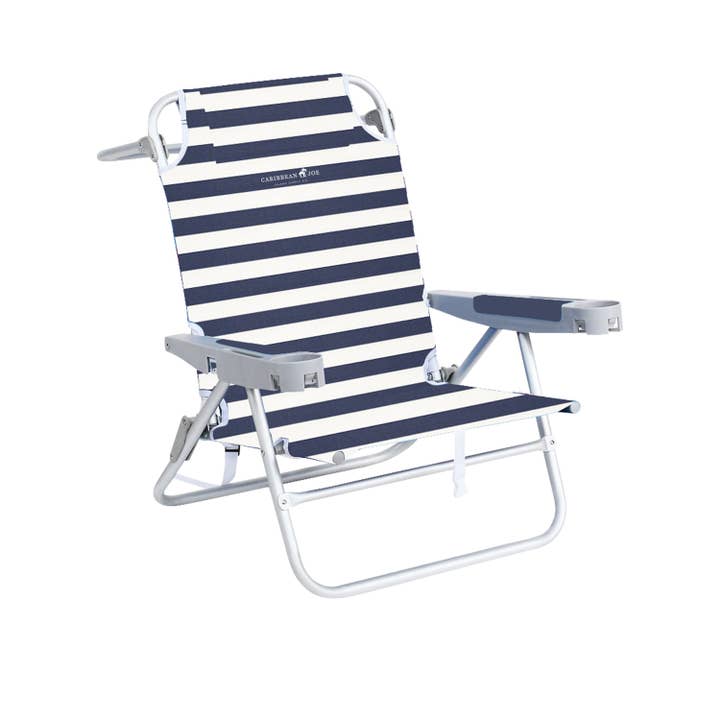 Chaby International – wholesale Beach accessories – Caribbean Joe Deluxe 5-Pos Backpack Beach Chair-Navy/White
