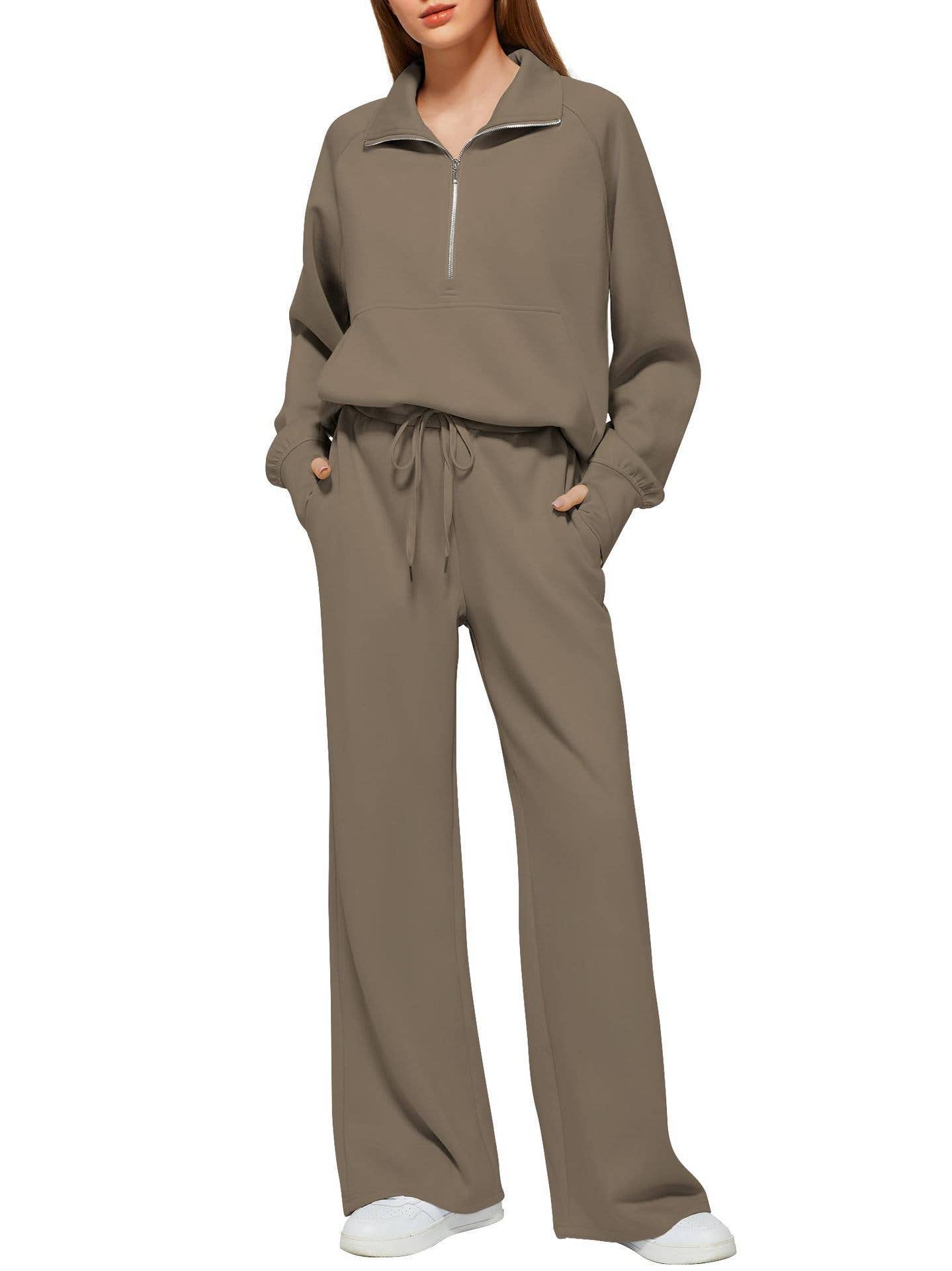 Rosa Clothing - Wholesale Activewear Set - Women's - Zipper Sweatshirt Wide Leg Sweatpants Casual Set9