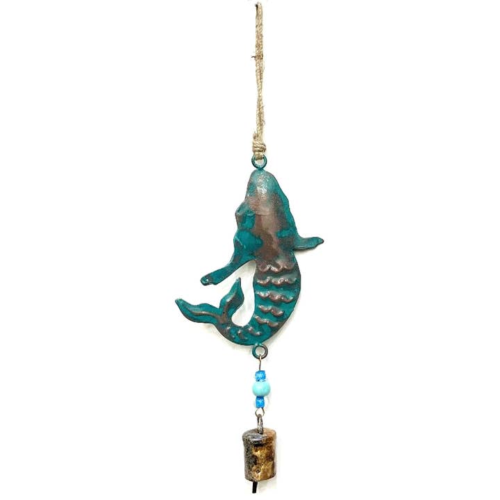 Iron Bell Chimes - Mermaid Patina Green 16" for wholesale by Jafsons International