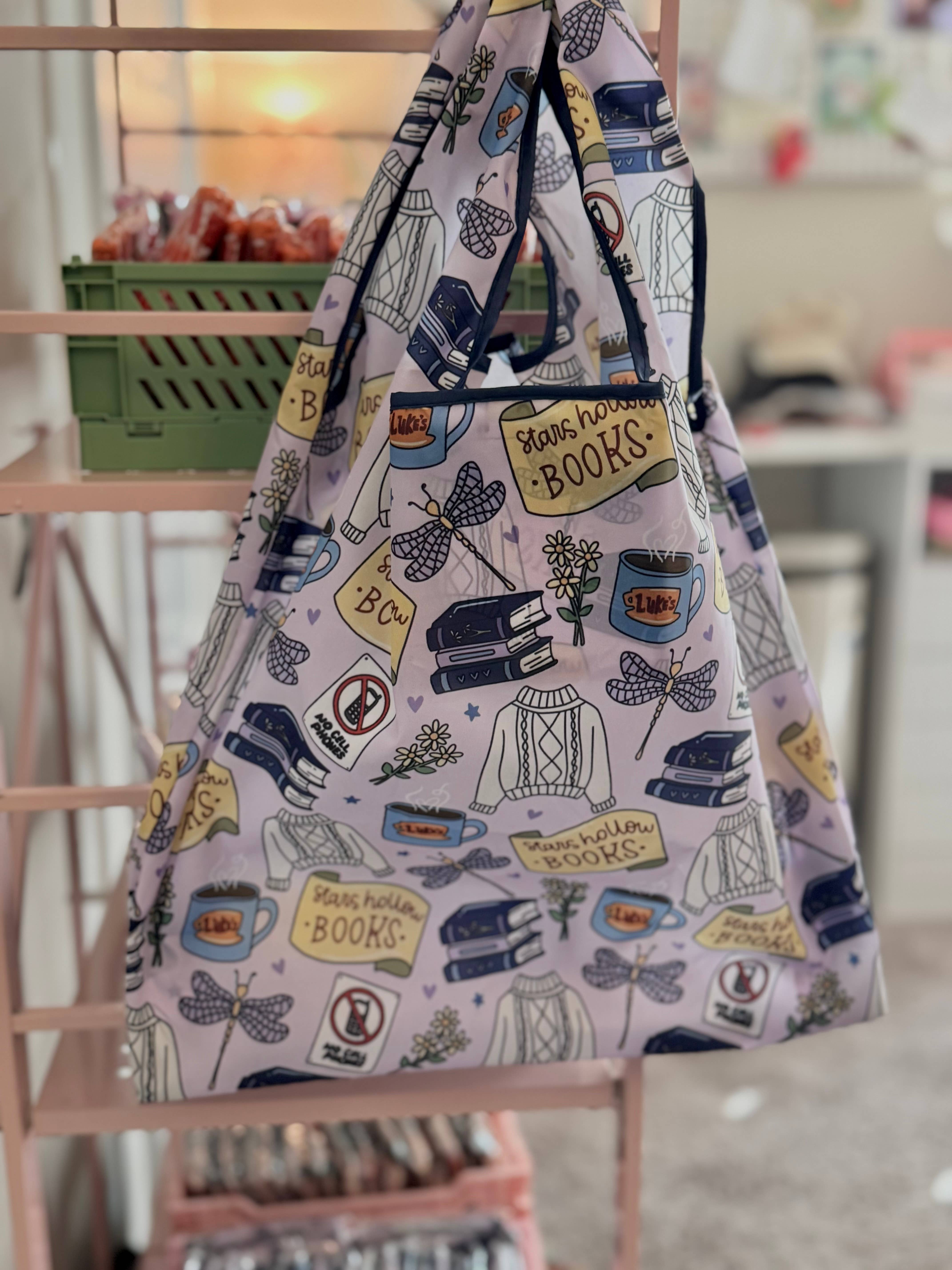 CrescentCatCo - Wholesale Grocery/Shopping Bag - Stars Hollow Books Reusable Shopping Bag, Fold Up Pouch4