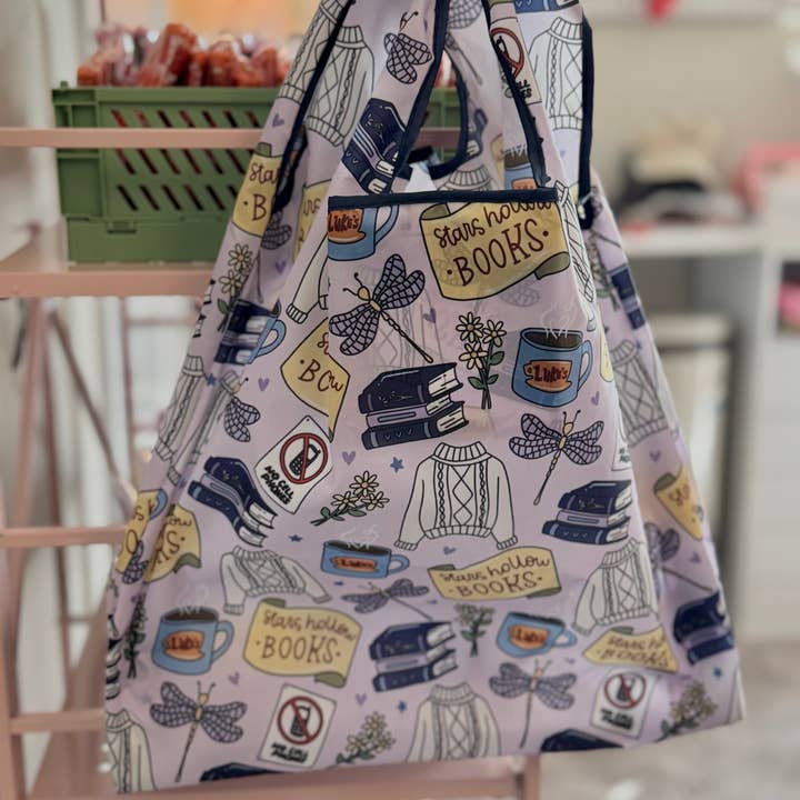CrescentCatCo - Wholesale Grocery/Shopping Bag - Stars Hollow Books Reusable Shopping Bag, Fold Up Pouch4