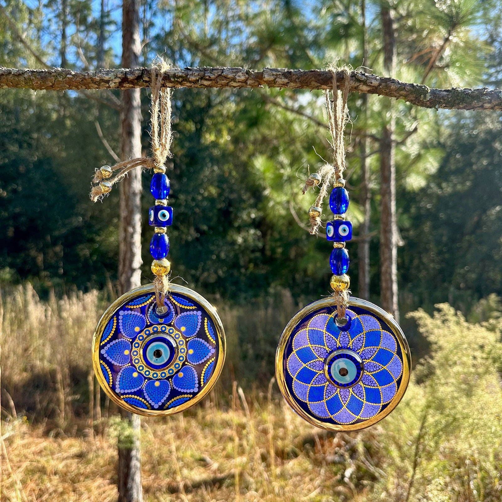 Guzel Handcrafts - Wholesale Wall Accent - Dual Layer Gold Trim Wall Hanging Evil Eye Nazar Boncuk Mal De Ojo, Modern Boho Style Home Decor -- Dot Art Mandala1