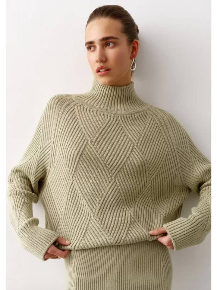 Nenya Fashion Limited - Wholesale Knit Sweater - Women's - High Neck Knitted Sweater With Geometric Print4